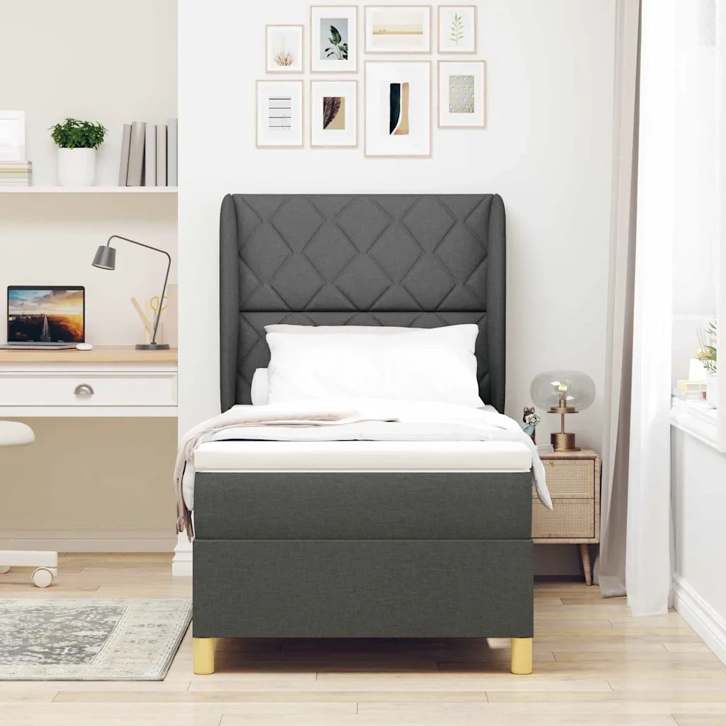 Letto a molle con testiera Grigio scuro 190 x 90 cm Tessuto 3340789