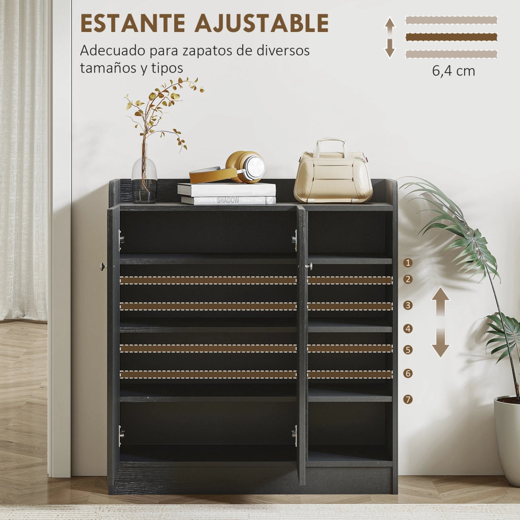 Scarpiera 2 Ante Stretto con Ripiani Ajustables ¨C zephmum ¨C Nero 83x30x90 cm