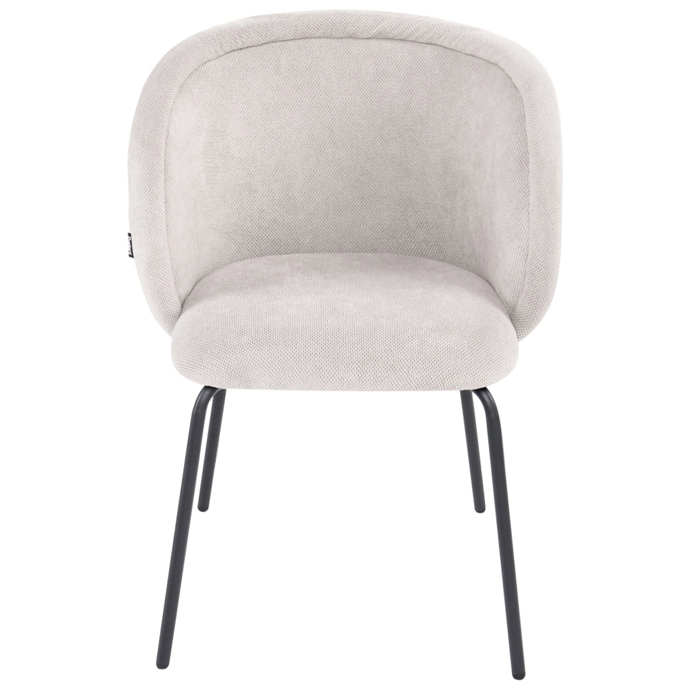 Set di 2 sedie da pranzo imbottite senza braccioli, rivestimento bianco sporco, base in metallo, design retrò