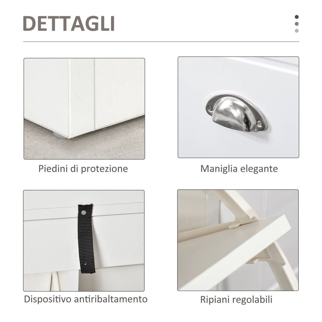Panca Scarpiera Salvaspazio con Cuscino e 2 Cassetti ¨C Zephmum ¨C 104x24x55cm, Bianco, Legno