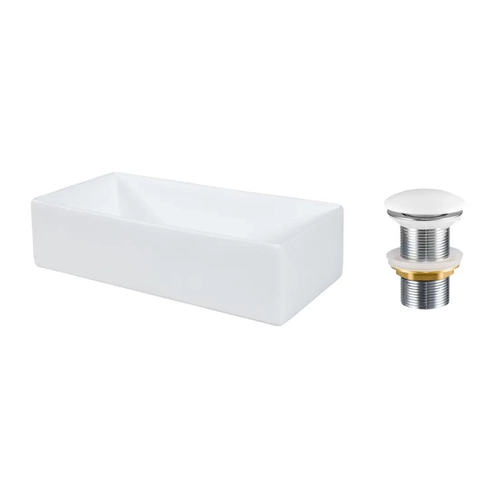 Lavabo rettangolare da appoggio 45x22 cm bianco lucido con piletta click clack