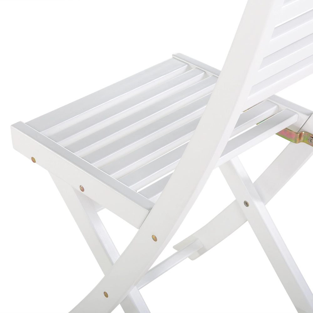Set da bistrot 3 pezzi in legno massello di acacia bianco pieghevole a doghe design scandinavo moderno