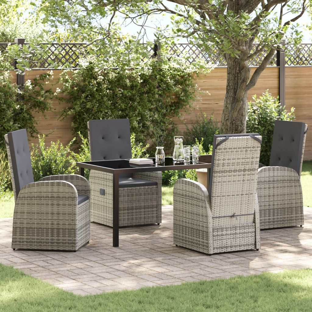 Set da Pranzo da Giardino 5 Pezzi con Cuscini Grigio in Polyrattan