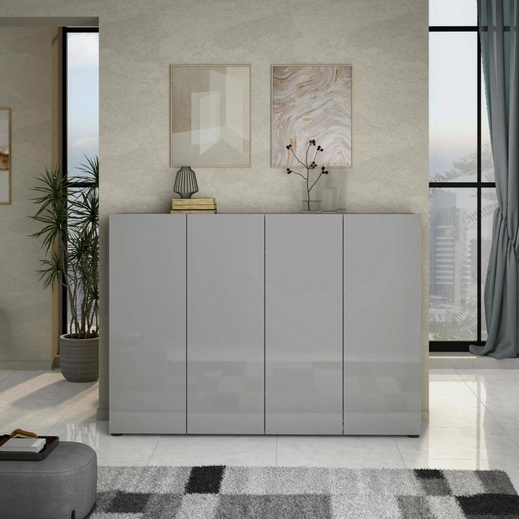 Scarpiera Abdul, Mobile portascarpe, Armadio da ingresso multiuso, Mobiletto per calzature, Made in Italy, 160x34h115 cm, Grigio