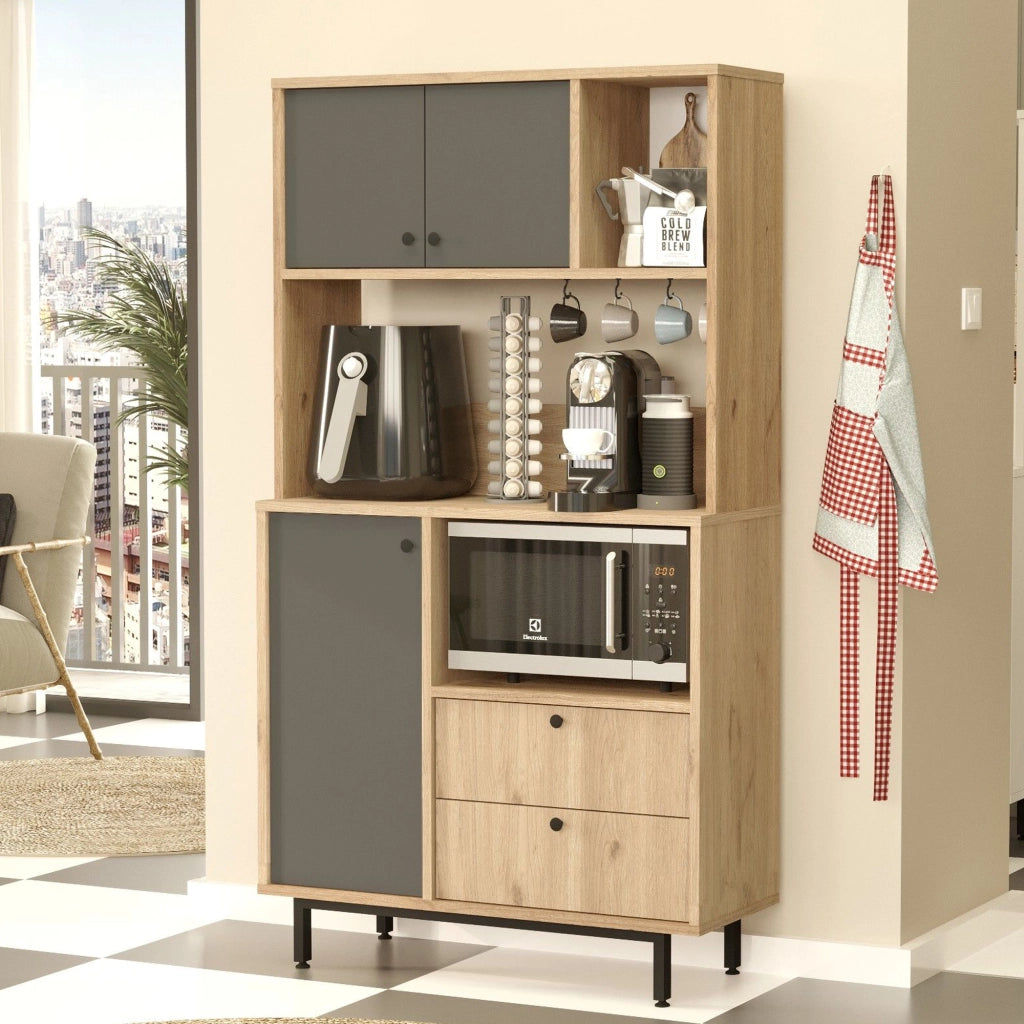 Madia Paratico, Credenza 5 Ripiani, 88x36x161h cm Marrone Rovere