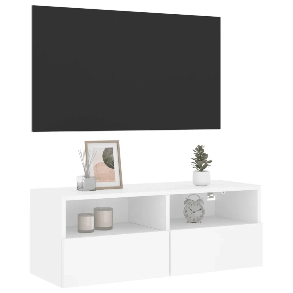 Mobile TV a Parete-Mobile TV a Muro Bianco 80x30x30 cm in Legno Multistrato