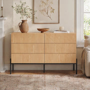 Credenza a sei cassetti geometrica in MDF colore naturale per soggiorno e camera da letto 115,5 × 38 × 75 cm