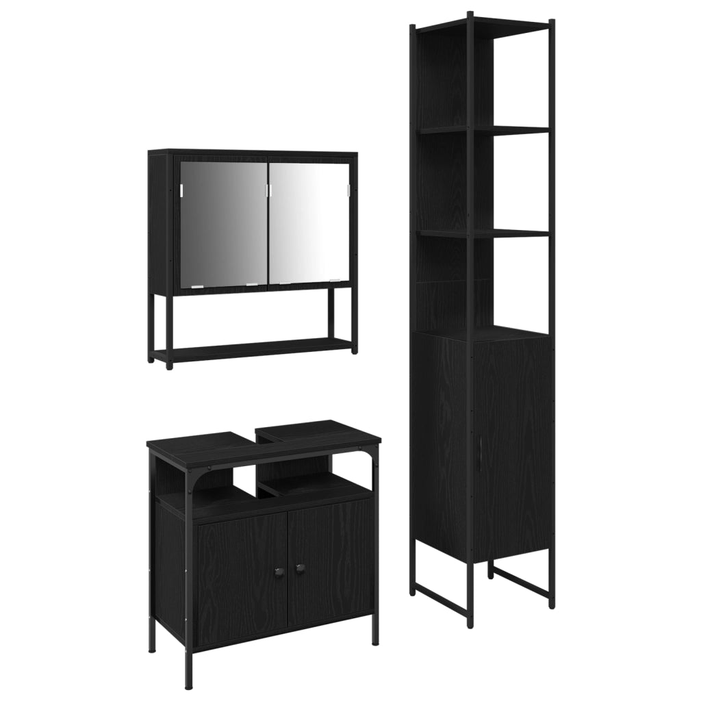Set di mobili da bagno a 3 pezzi in legno ingegnerizzato nero