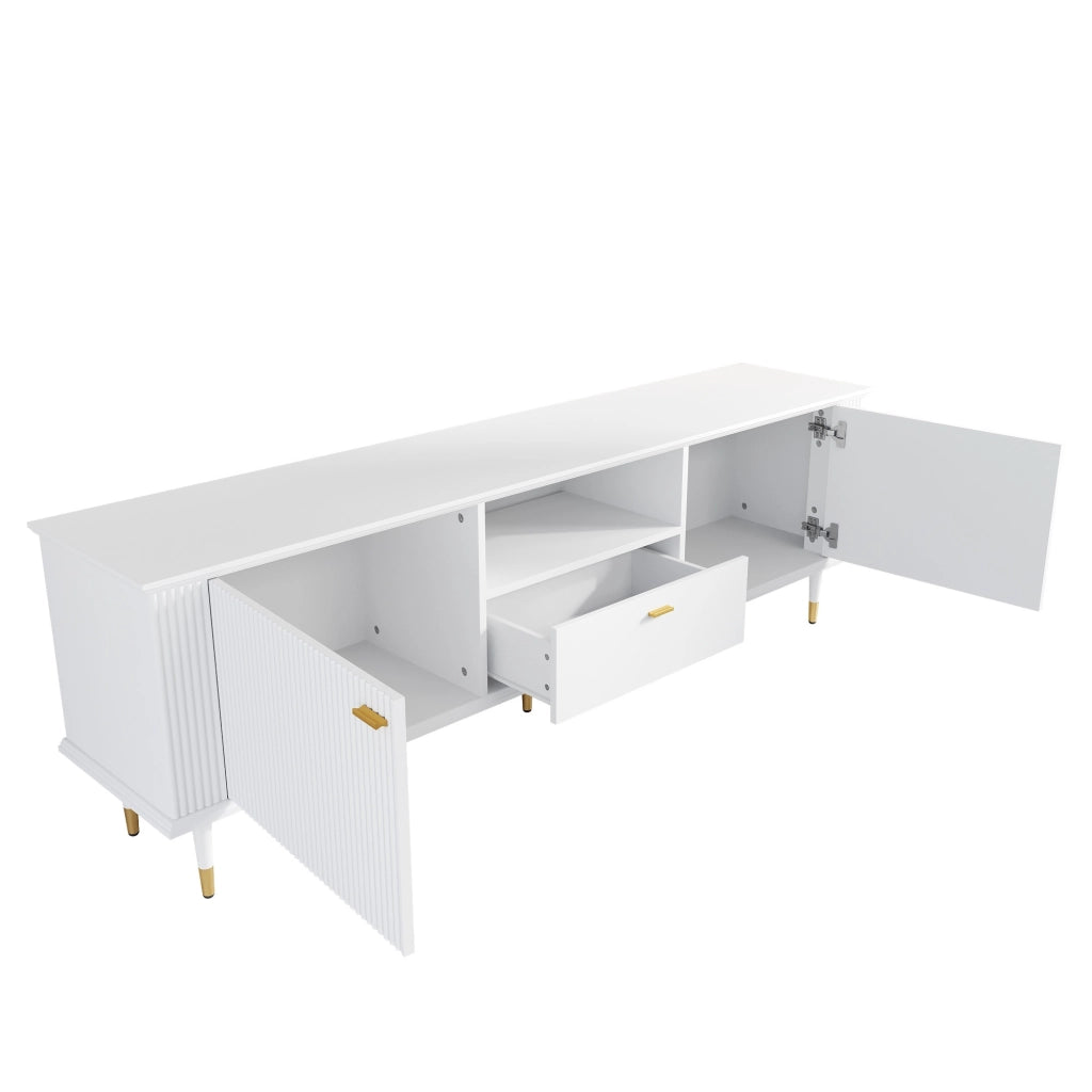 Mobile porta TV con 2 ante 1 vano aperto e 1 cassetto con passacavi per soggiorno in MDF bianco 170 × 36 × 54 cm