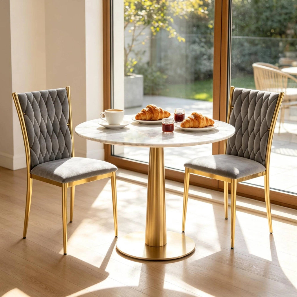 Set 2 sedie da pranzo in velluto grigio scuro e oro