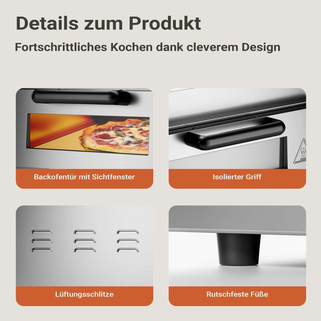 Forno pizza elettrico, con pietra refrattaria in cordierite, 2000W, max 350°C Fornetto pizza