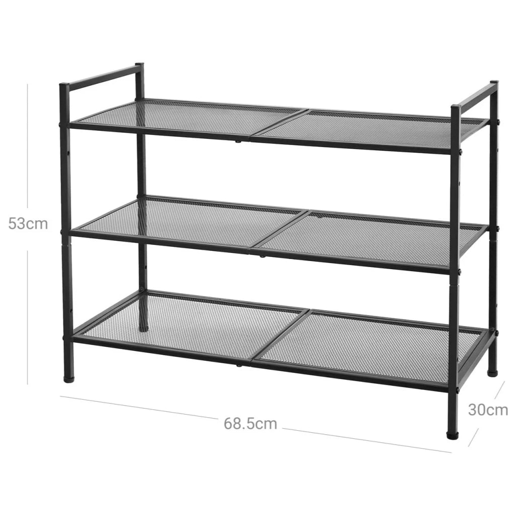 Scarpiera a 3 ripiani organizer impilabile per scarpe contiene 9-12 paia di scarpe metallo per corridoio soggiorno bagno 68,5 cm nero 12_0003161