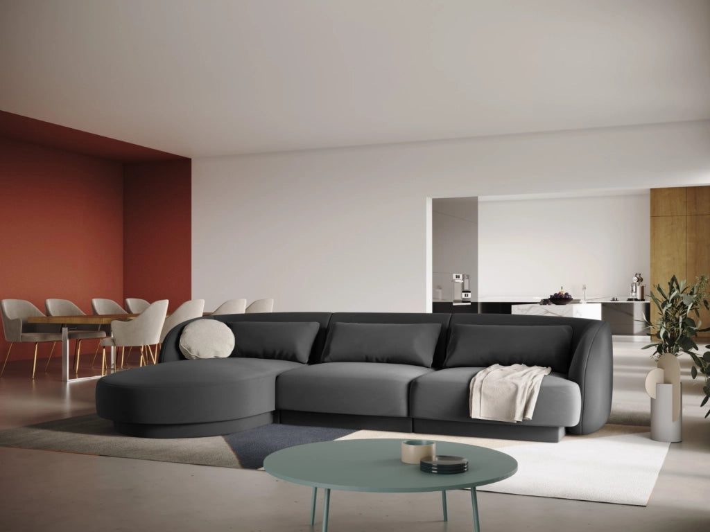 Cosmopolitan Design - Divano angolare sinistro "Tulum" 4 posti in velluto grigio 