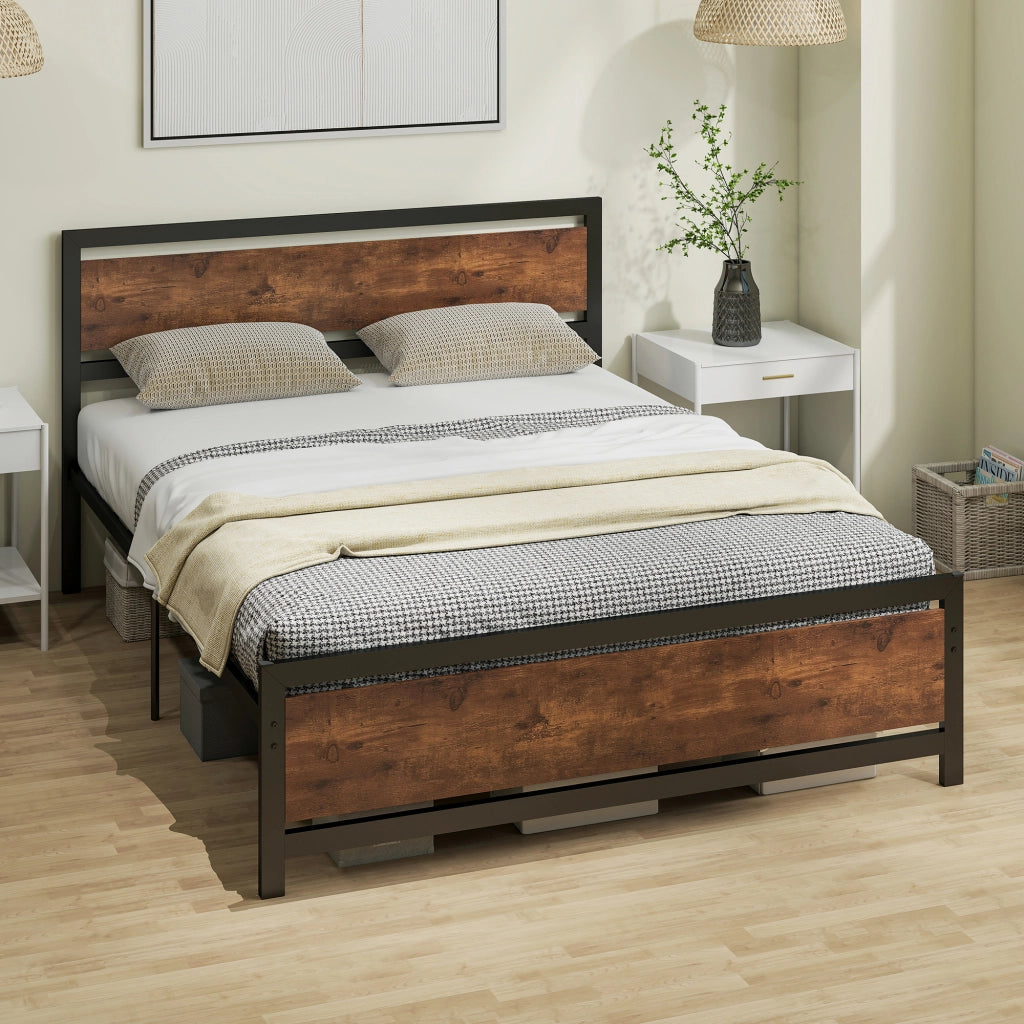 Letto matrimoniale in metallo con testiera e rete a doghe ¨C Xylo ¨C 200x160 cm effetto legno scuro