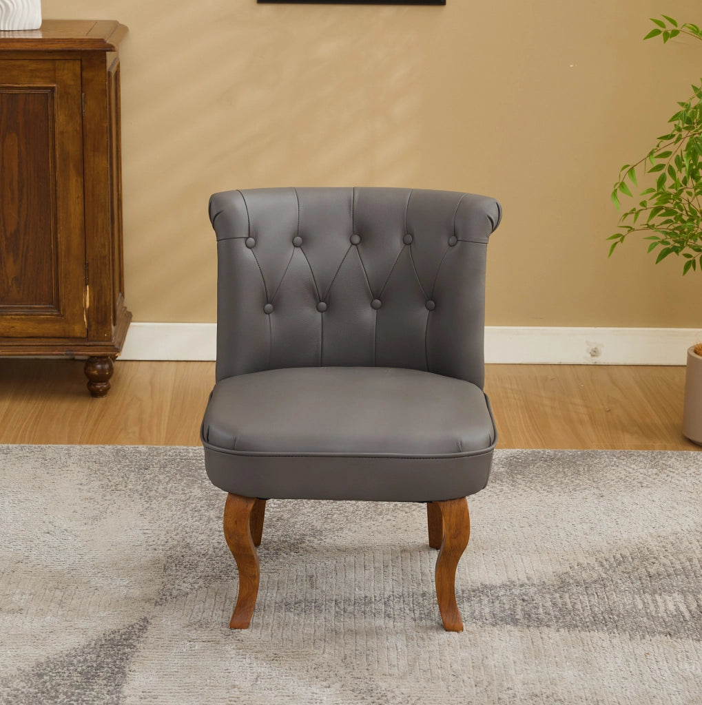 SEDIA da pranzo 64x59x50 cm in pelle grigia e legno