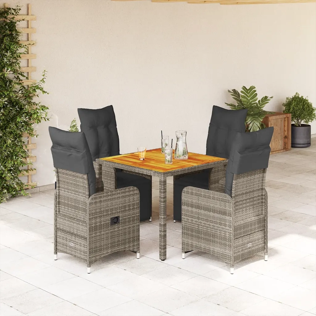 Set BistrÃ² da Giardino 5 pz con Cuscini in Polyrattan Grigio