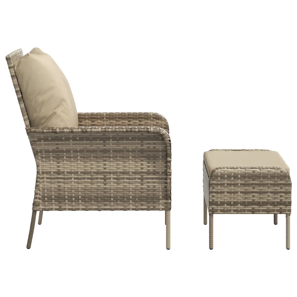Poltrona da Giardino con Poggiapiedi Polyrattan Marrone Chiaro 364114