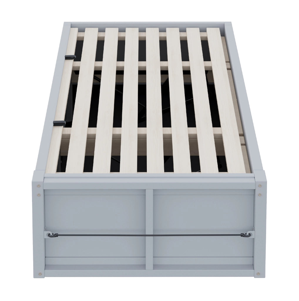 Letto bambini multifunzione 90x200 cm con contenitore idraulico; lavagna e pannello in feltro; grigio