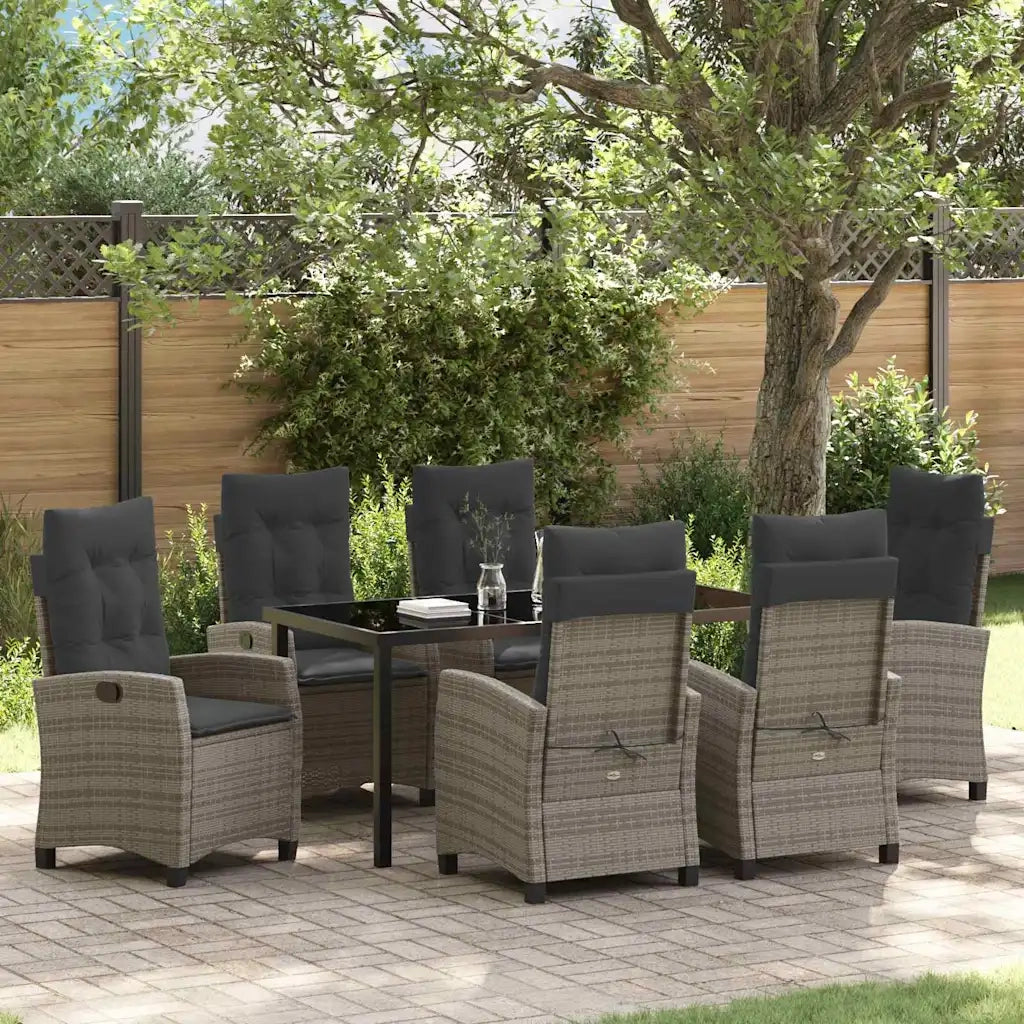 Set da Pranzo per Giardino con cuscino 7 pcs Grigio polyrattan 3380390