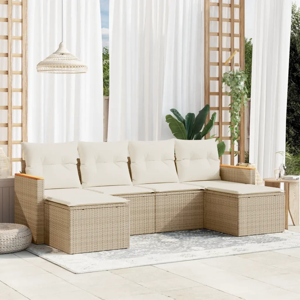 Set Divano da Giardino 6 pz con Cuscini Beige in Polyrattancod mxl 90435