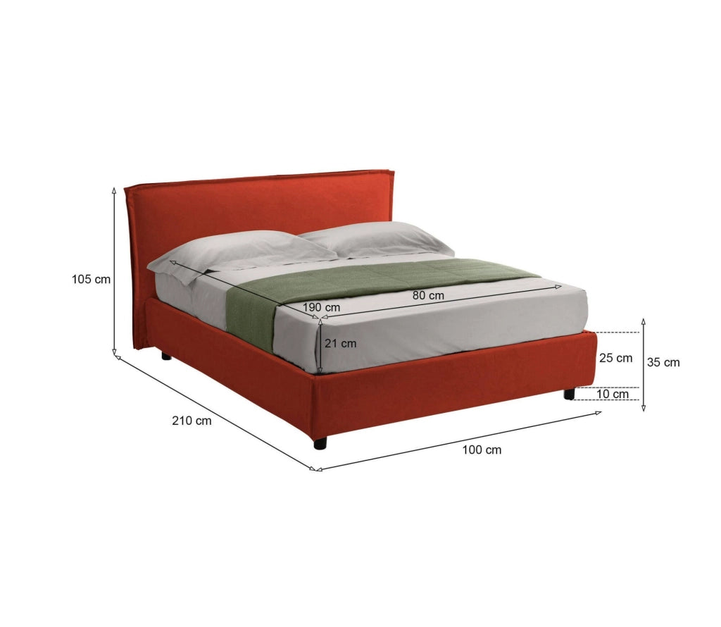 Brozolo, Letto Singolo Materasso Incluso Made in Italy, Arancione