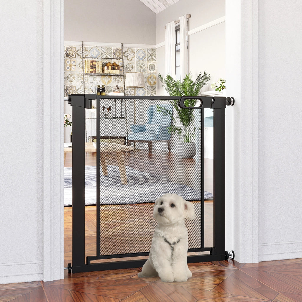 Cancellino per Cani Estensibile a Pressione con Chiusura Automatica, Acciaio e ABS, 75-82x76 cm, Nero