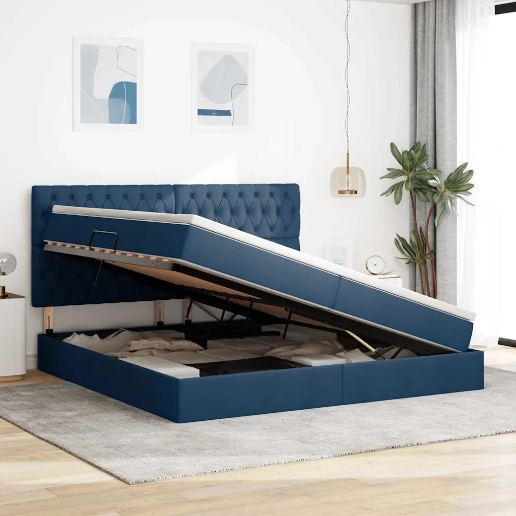 Letto con contenitore e LED con led Blu 200 x 200 cm Poliestere