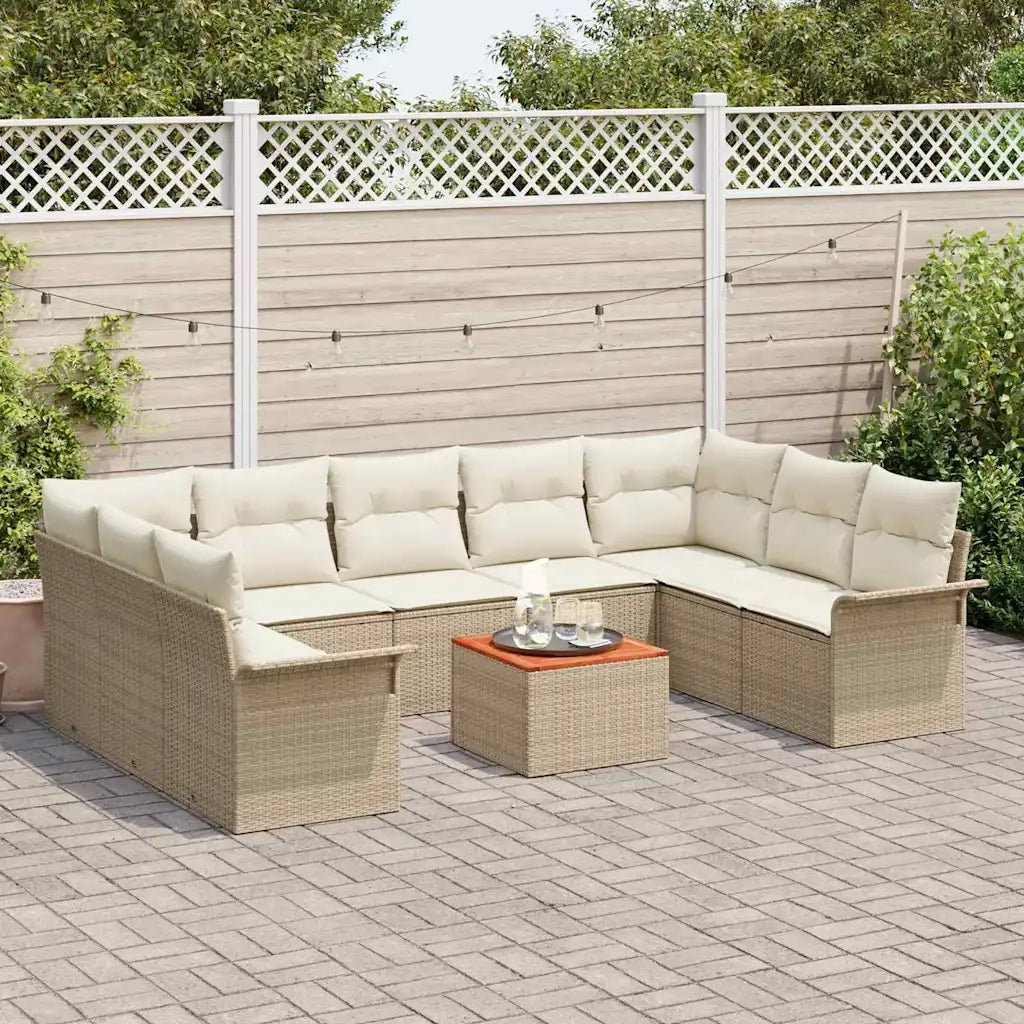 Set Divano da Giardino con cuscino 10 pcs Beige polyrattan