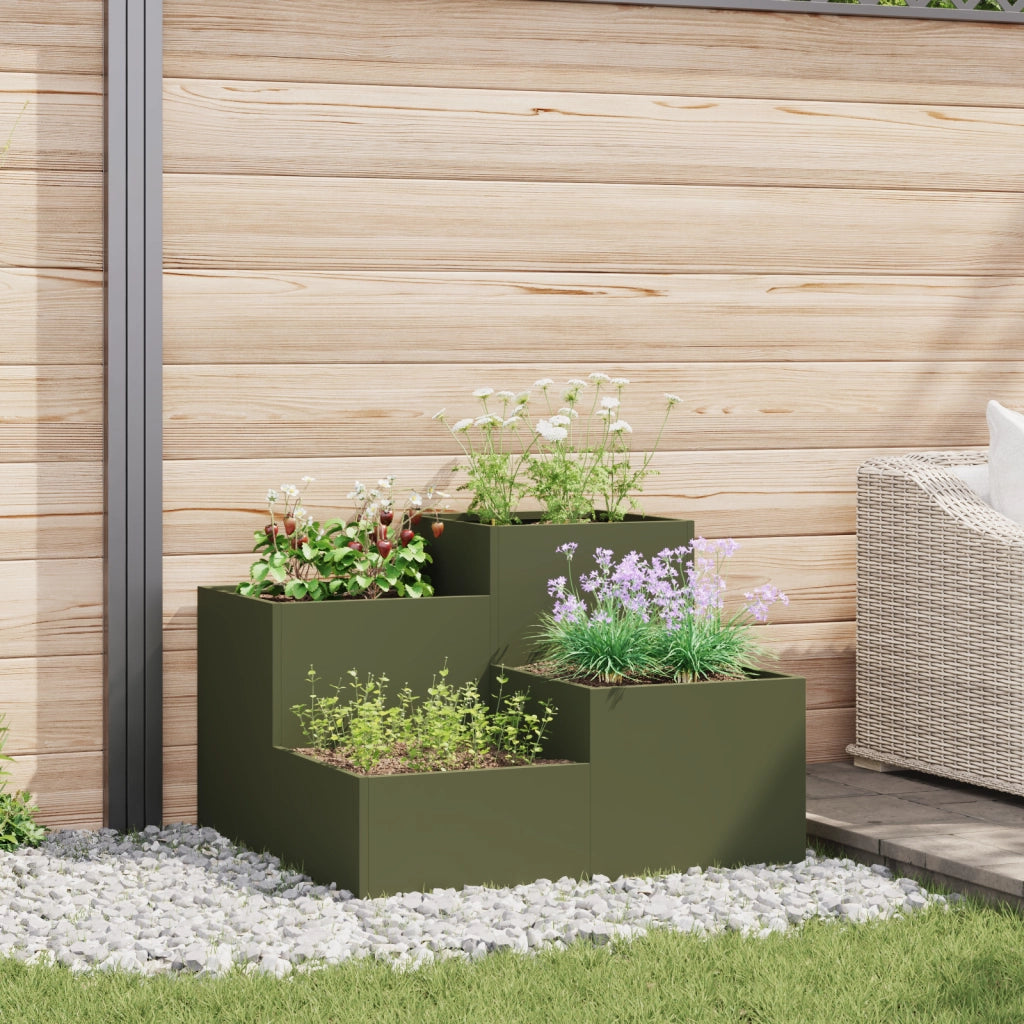 Vaso da Giardino 100x100x60 cm Verde Oliva Acciaio