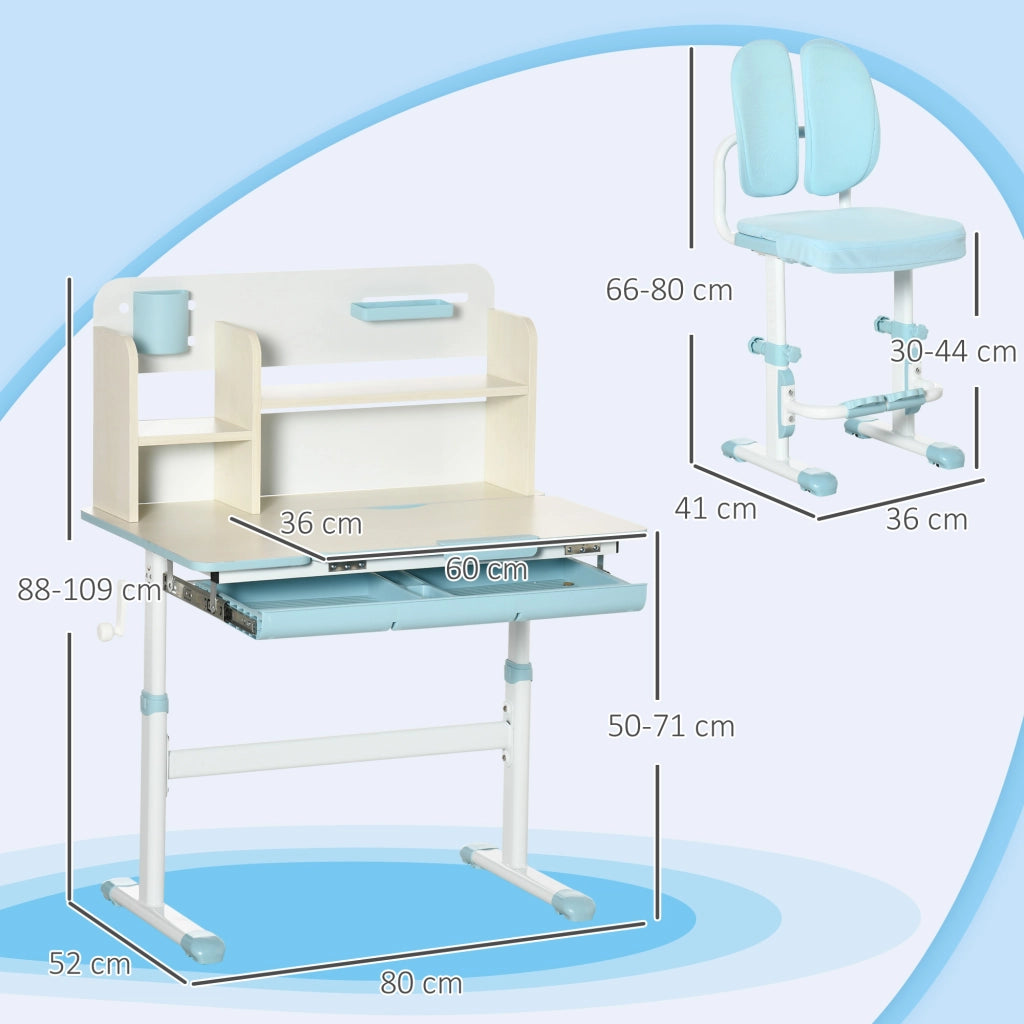 Scrivania Regolabile per Bambini con Sedia ¨C zephmum ¨C Azzurro, Legno e Metallo, 90x50x75 cm