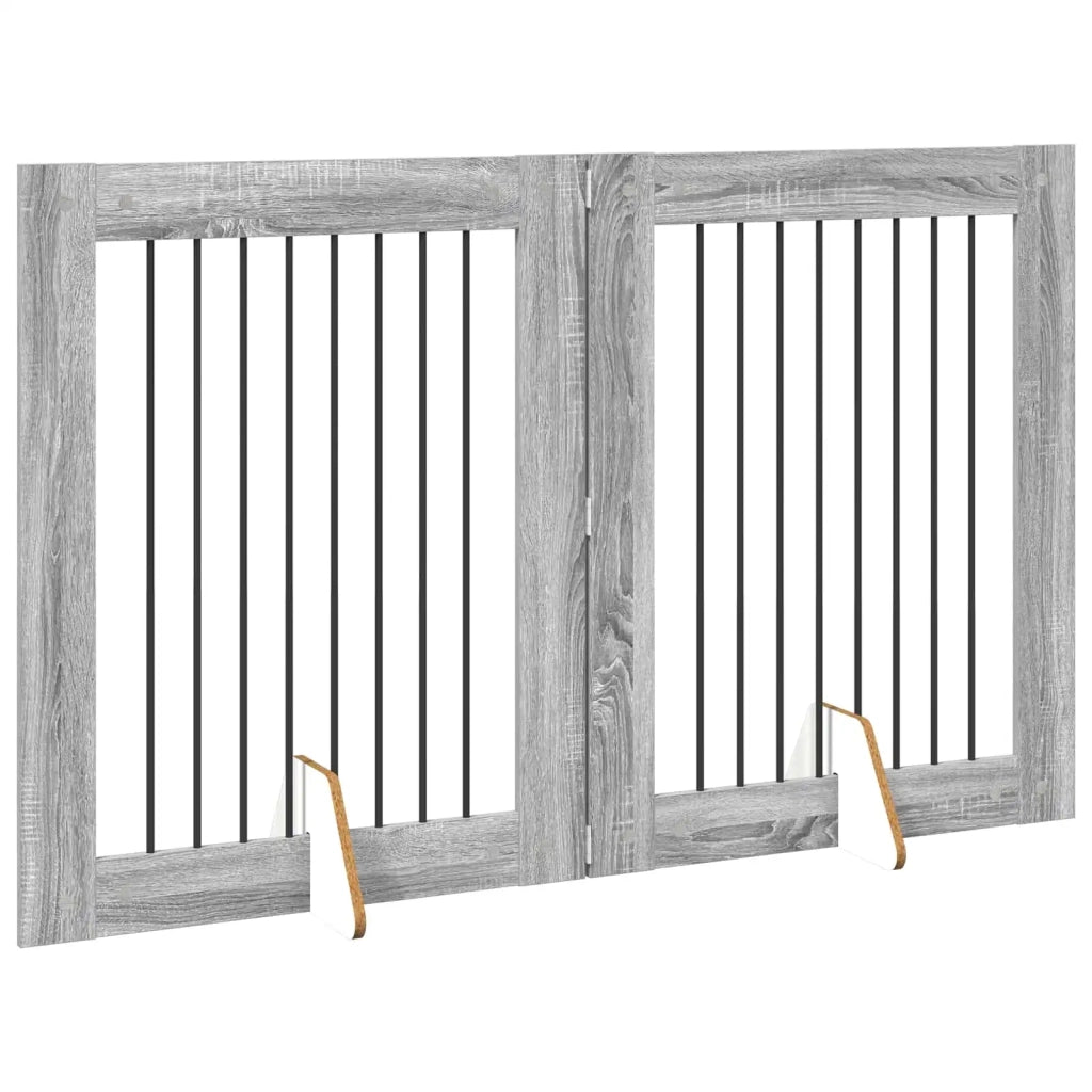 Cancello per cani con supporti 2 pcs Grigio Sonoma 80 x 100 cm