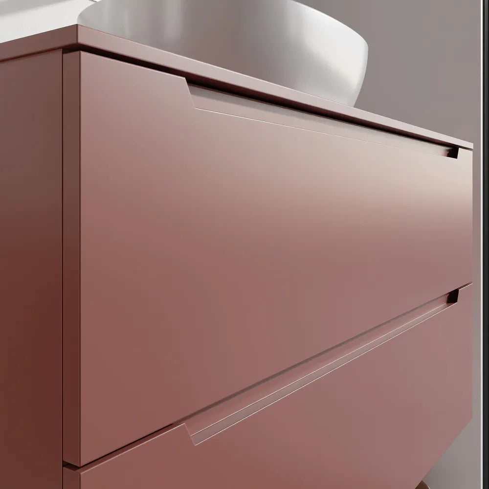 Mobile bagno sospeso 100cm terracotta due cassetti soft-close con top | Bako
