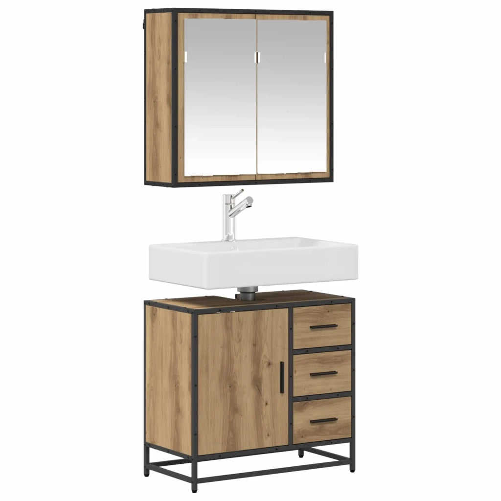 Set di mobili per il bagno con porta 2 pcs Rovere artigianale 3402321