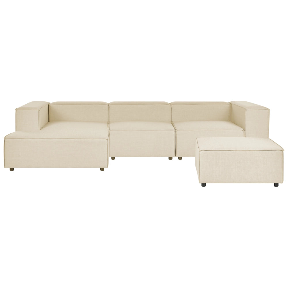 Divano modulare a destra Beige Lino 3 posti con ottomana Divano angolare componibile con gambe nere Soggiorno moderno