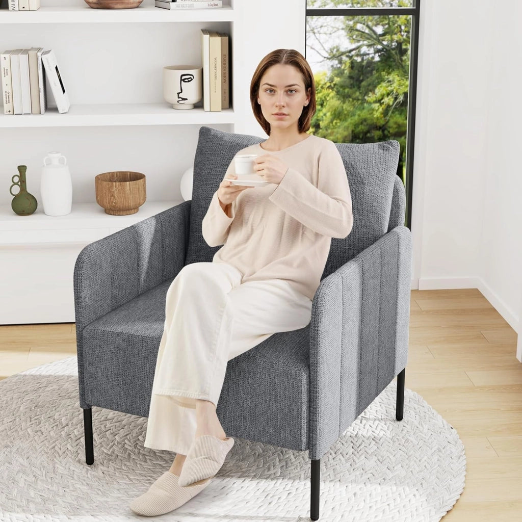 Poltrona Relax, Poltrona Singola in Chenille con Cuscino, Sedia da Soggiorno con Piedini Regolabili, Sedia Moderna per Camera da Letto, Studio, Portata 150 kg
