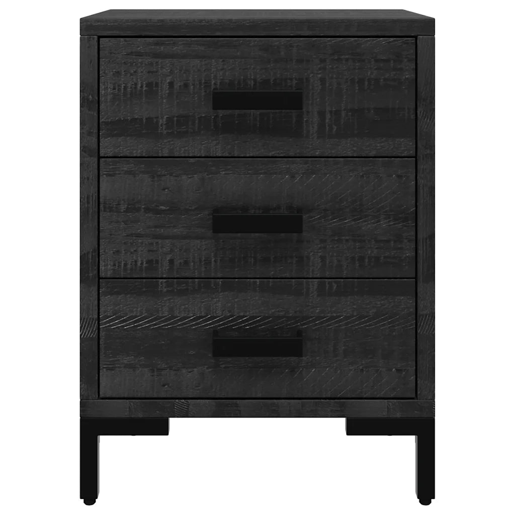Comodino Nero 40x30x55 cm Legno Massello di Pino Riciclato 349914