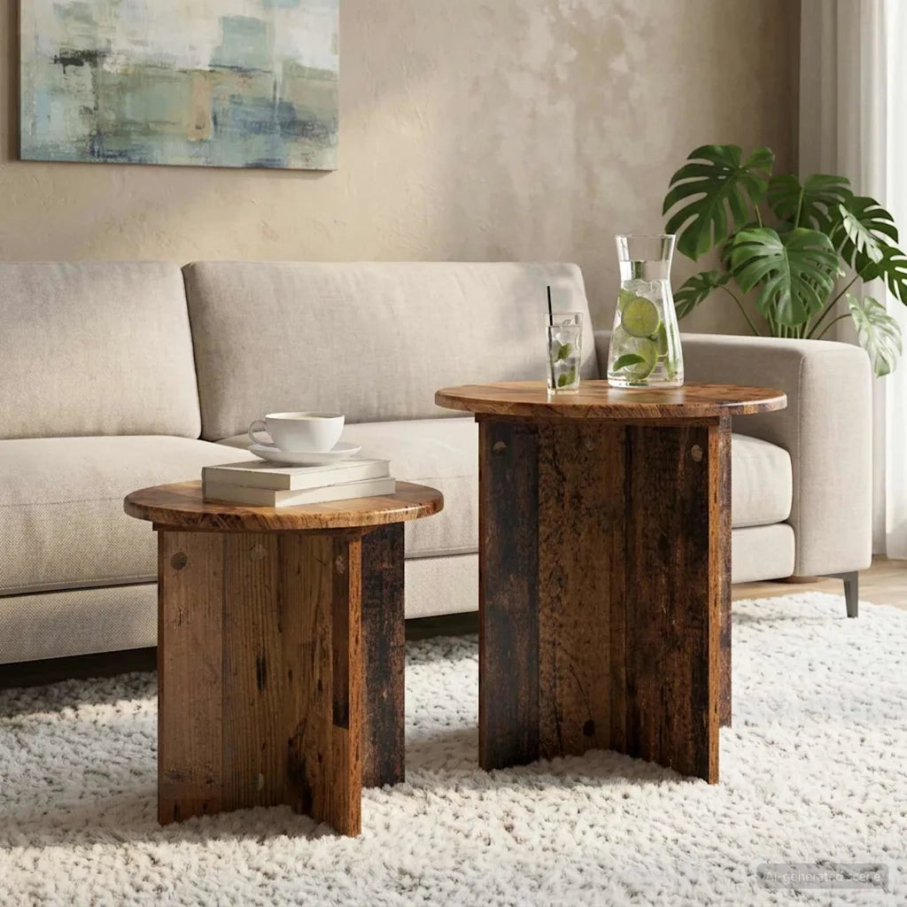 Set tavolini 2 pz Legno antico Ø 45 x 45 cm 8001017