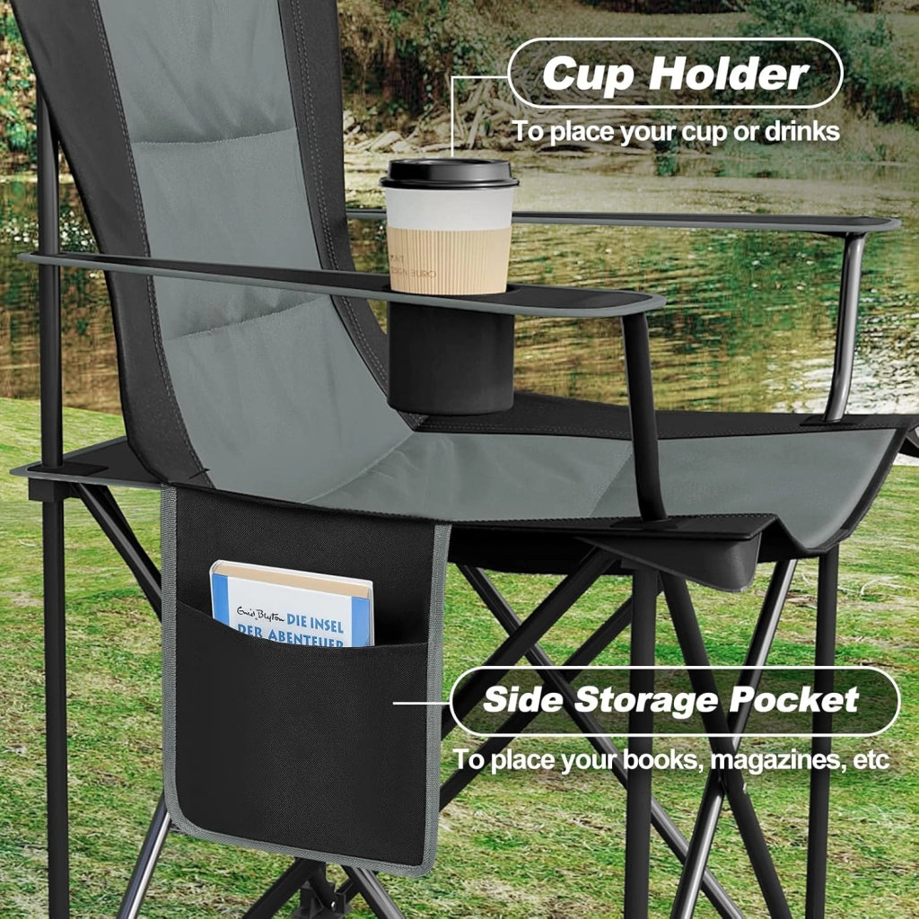 Set 2 Sedie da Campeggio Pieghevoli Ultra Leggere, Max Portata 150 kg, Portatili per Esterno, Picnic, Pesca, Spiaggia - Nero+Grigio Scuro