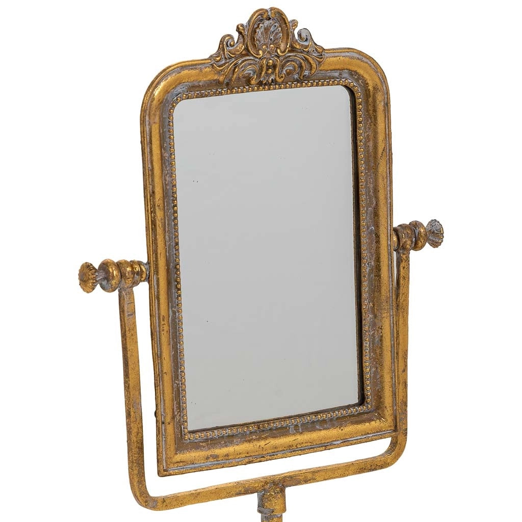Specchio cosmetico in resina con supporto dorato 18x9,5x35h