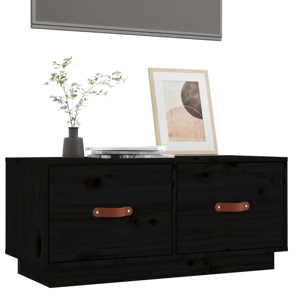 Mobile Porta TV Nero 80x34x35 cm in Legno Massello di Pino 818244