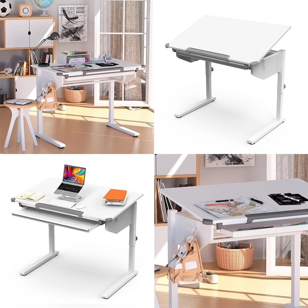 Scrivania per bambini Arc, Bianco, 108 x 68 cm Regolabile in altezza, per un lavoro ergonomico e una posizione di seduta regolabile
