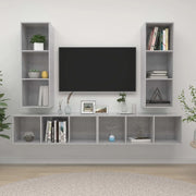 Mobile TV a Parete 4 pz-Set di 4 Mobile TV a Muro Grigio Cemento in Truciolato 102274