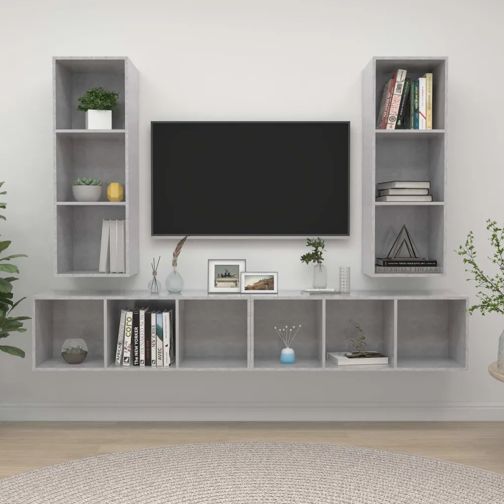 Mobile TV a Parete 4 pz-Set di 4 Mobile TV a Muro Grigio Cemento in Truciolato 102274