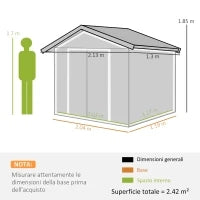 Casetta da Giardino in Metallo con Prese d'Aria e Doppia Porta Scorrevole, 2.1x1.3m, Marrone Chiaro