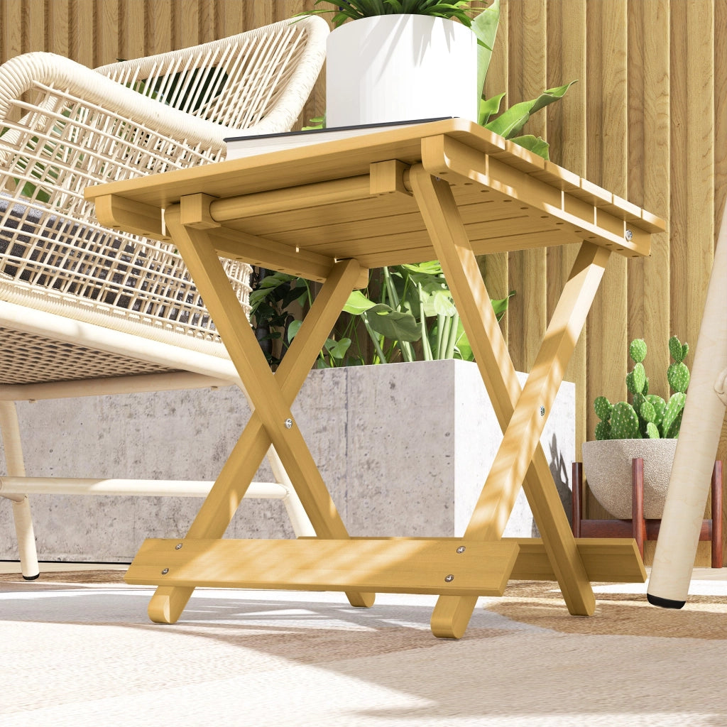 Tavolino da Esterno Pieghevole 40x43x40 cm con Piano a Doghe in Legno Naturale