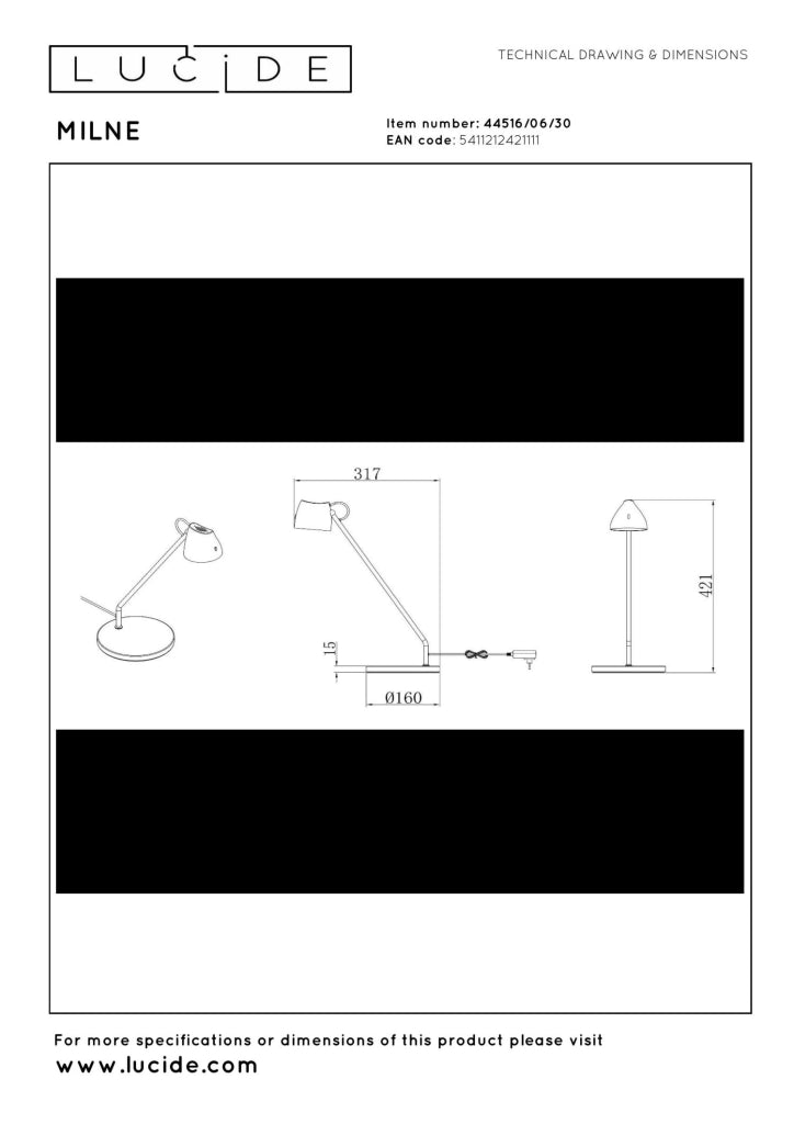 Lampada da scrivania LED nera dimmerabile MILNE Lucide