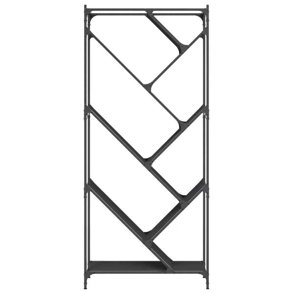 Libreria-Scaffale per Libri-Mobile di Stoccaggio Nera 79x30x180 cm in Legno Multistrato e Metallo