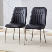 Sedia da pranzo moderna in PU nero con gambe in metallo argento; 89 cm