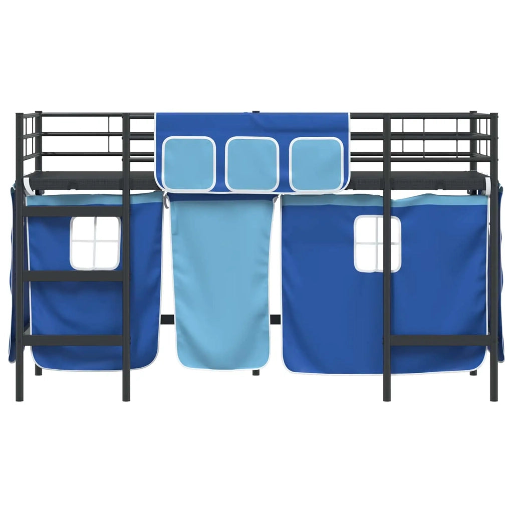 Struttura del Letto Loft per Bambini con Tendine-Giroletto per bambini Nero e Blu 762300