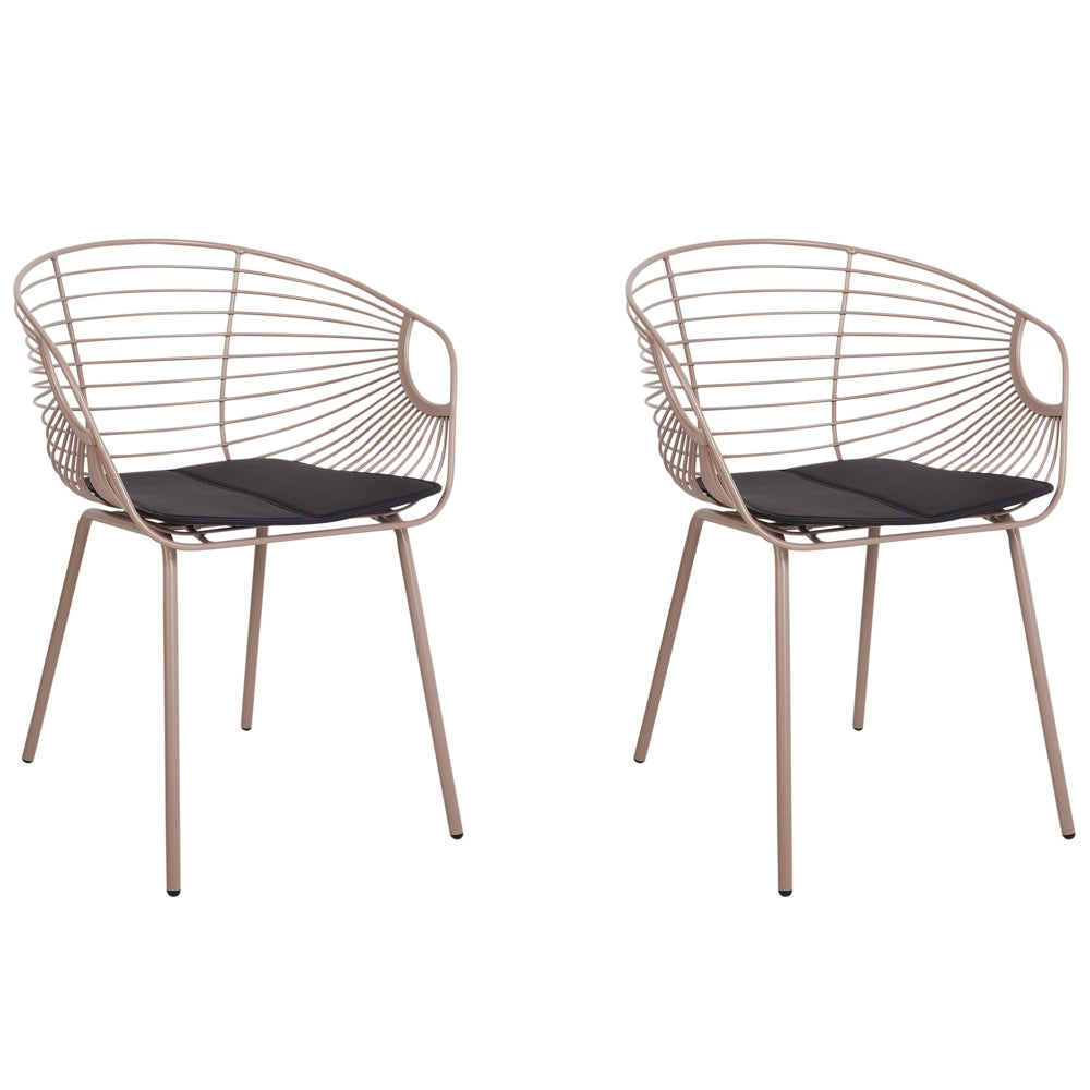 Set di 2 sedie da pranzo in metallo beige design ecopelle Nero cuscino per sedile Glam Industrial Modern